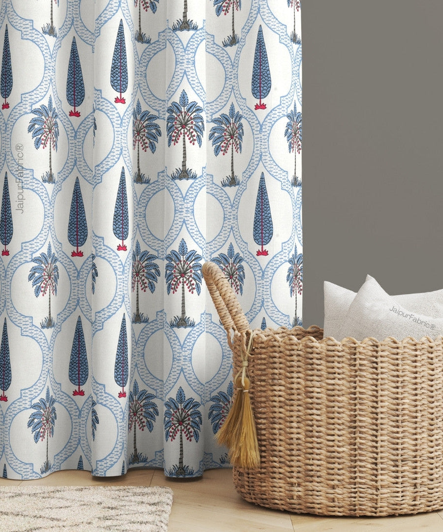 Jaipur Mela Hand Block Printed Blue Trees and Flowers Curtains