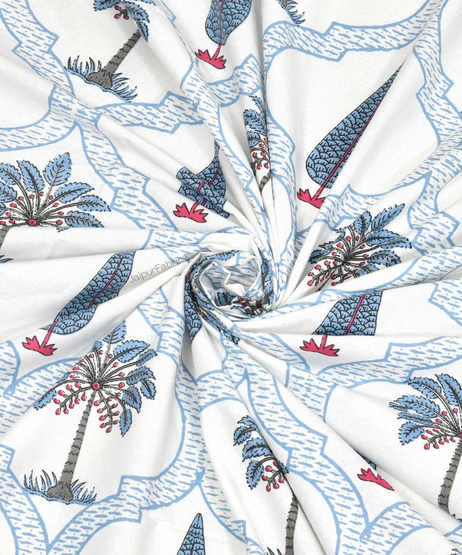 Jaipur Mela Hand Block Printed Blue Trees and Flowers Curtains