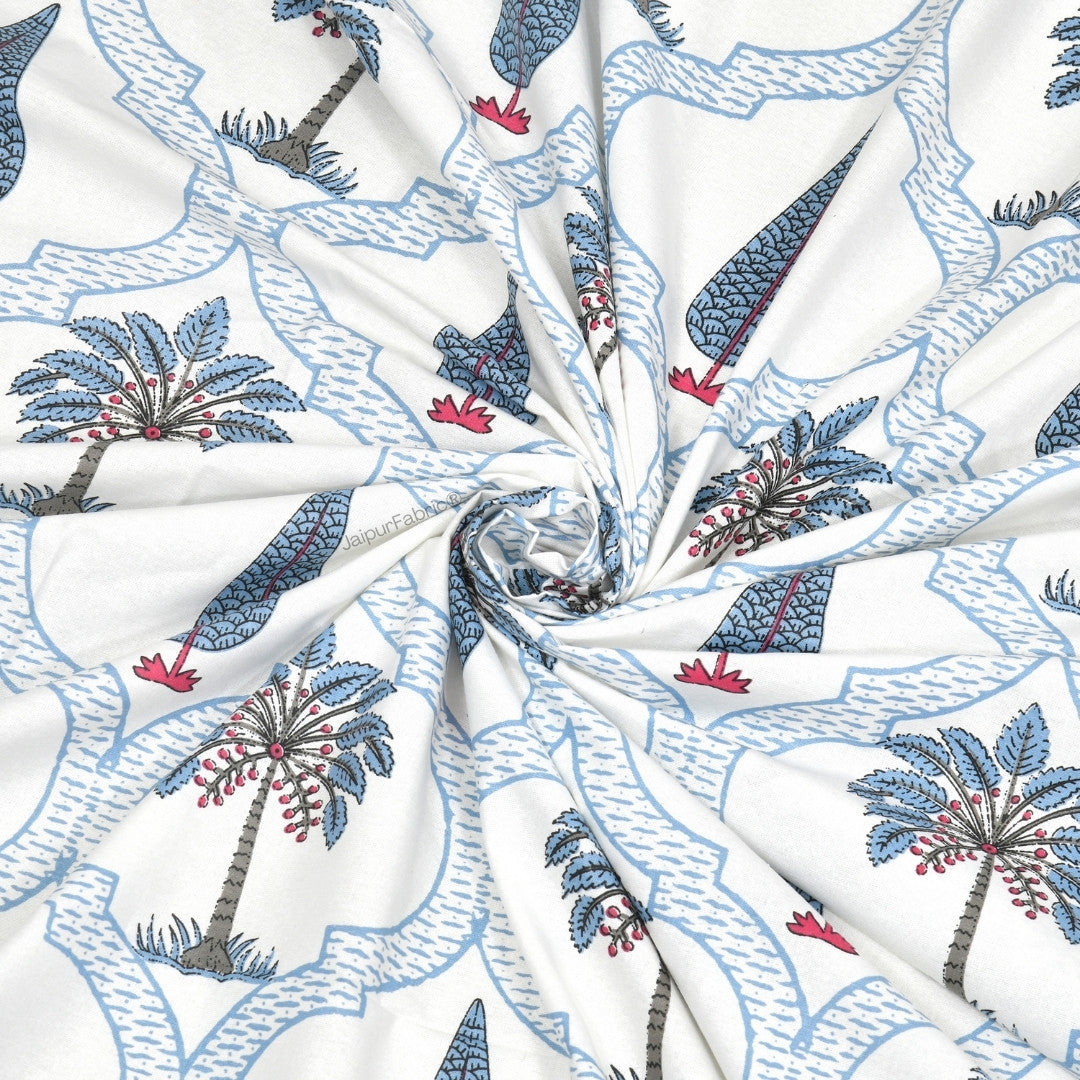 Jaipur Mela Hand Block Printed Blue Trees and Flowers Curtains