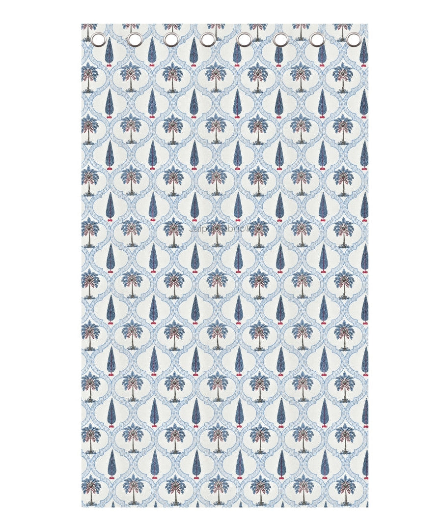 Jaipur Mela Hand Block Printed Blue Trees and Flowers Curtains