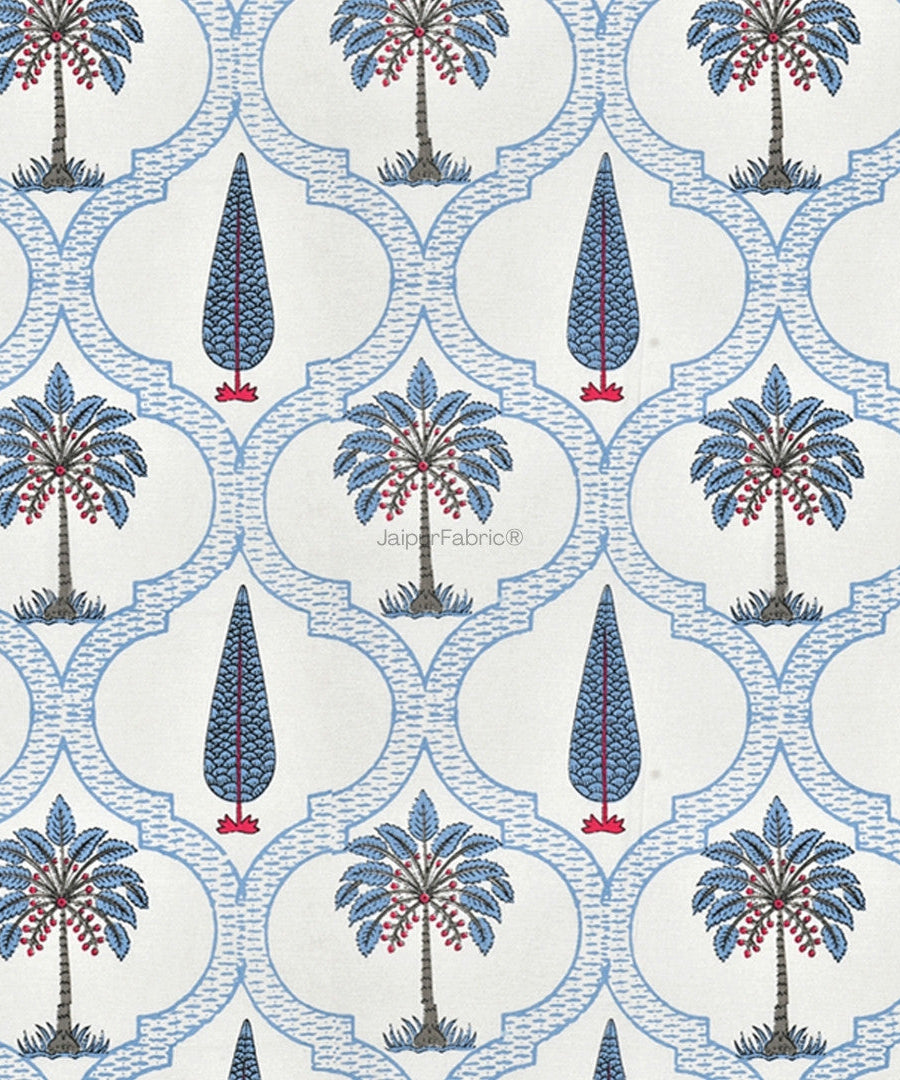 Jaipur Mela Hand Block Printed Blue Trees and Flowers Curtains