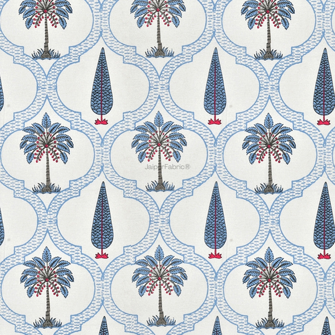 Jaipur Mela Hand Block Printed Blue Trees and Flowers Curtains