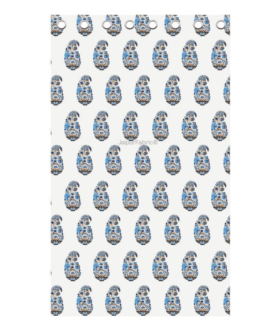 Floral Blue Indian Kairi Design Pinar Block Hand Block Printed Curtains