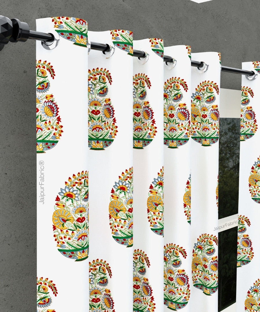 Hand Block Printed Curtains Floral Valley Bunai Pattern Indian Kairi Design Curtains