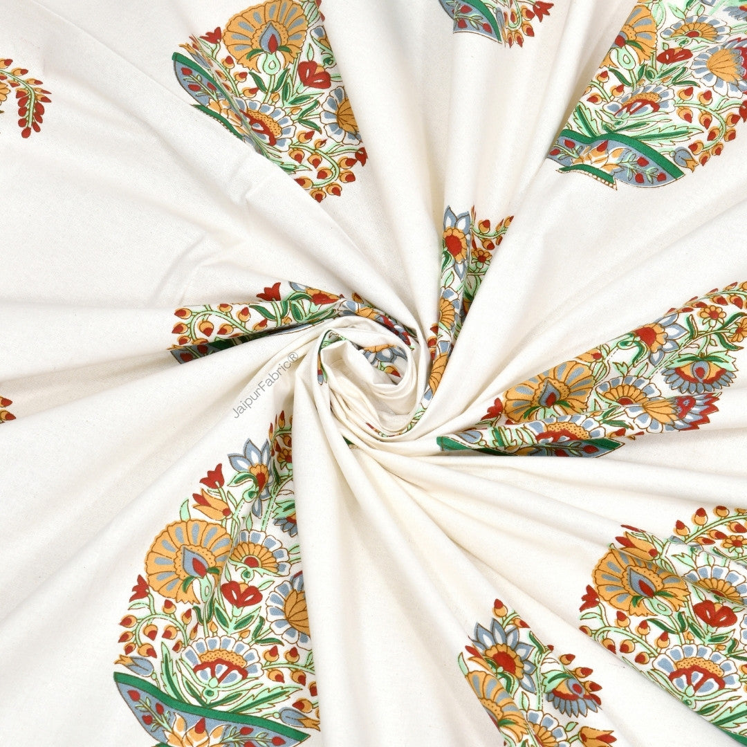 Hand Block Printed Curtains Floral Valley Bunai Pattern Indian Kairi Design Curtains