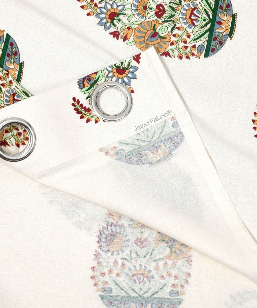 Hand Block Printed Curtains Floral Valley Bunai Pattern Indian Kairi Design Curtains