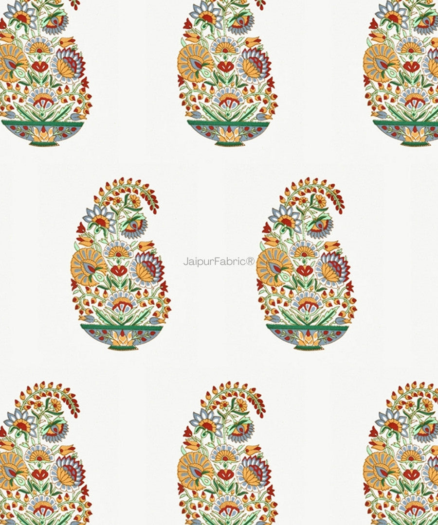 Hand Block Printed Curtains Floral Valley Bunai Pattern Indian Kairi Design Curtains