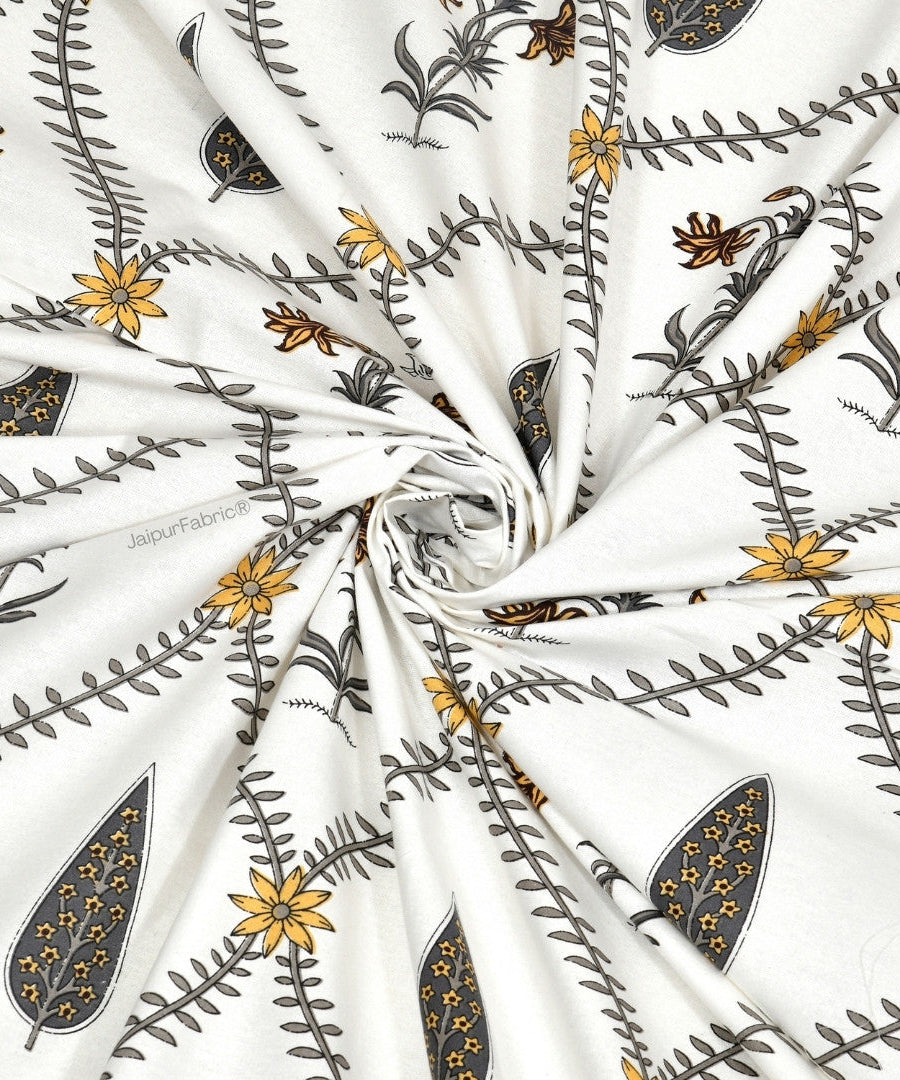 Beautiful Yellow & Grey Pookalam Floral Symphony Rihaa Handblock Printed Curtains