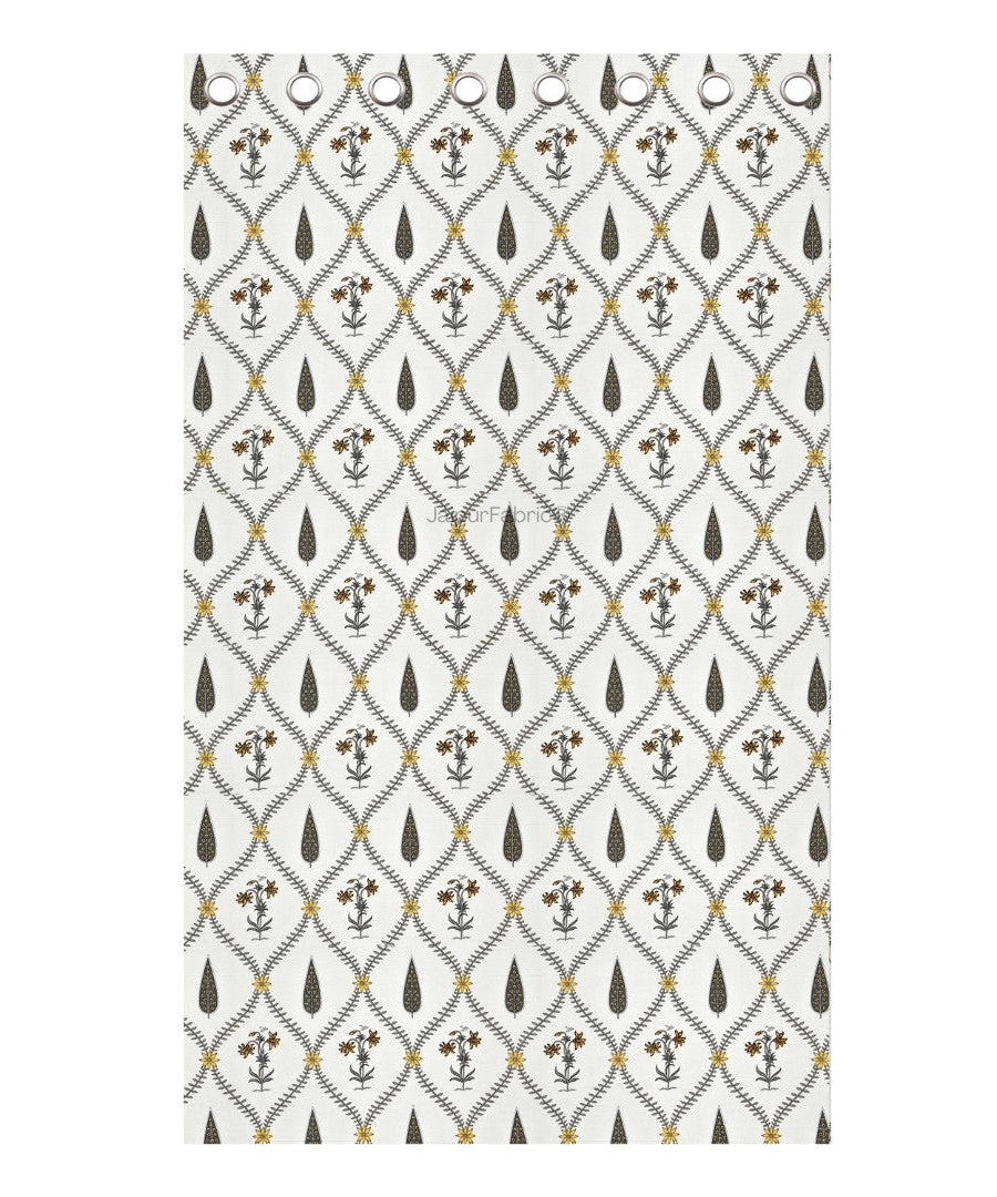 Beautiful Yellow & Grey Pookalam Floral Symphony Rihaa Handblock Printed Curtains