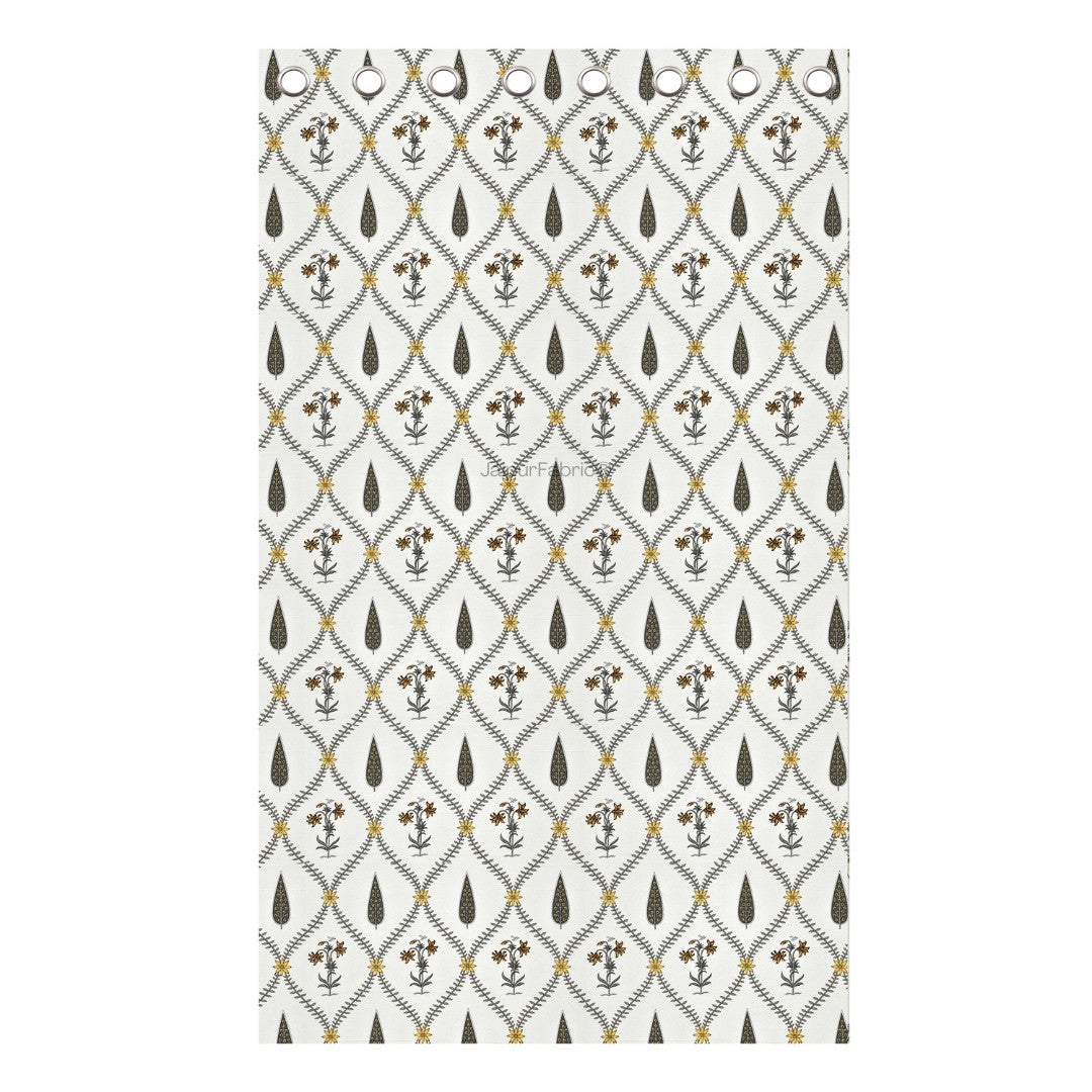 Beautiful Yellow & Grey Pookalam Floral Symphony Rihaa Handblock Printed Curtains