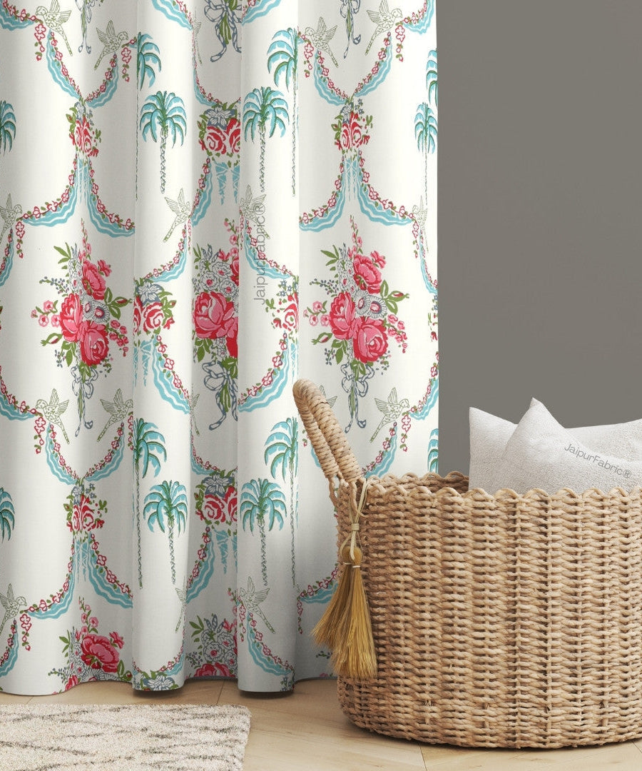 Vibrant Rose Bouquet Block Printed Jaipur Mela Cotton Curtains