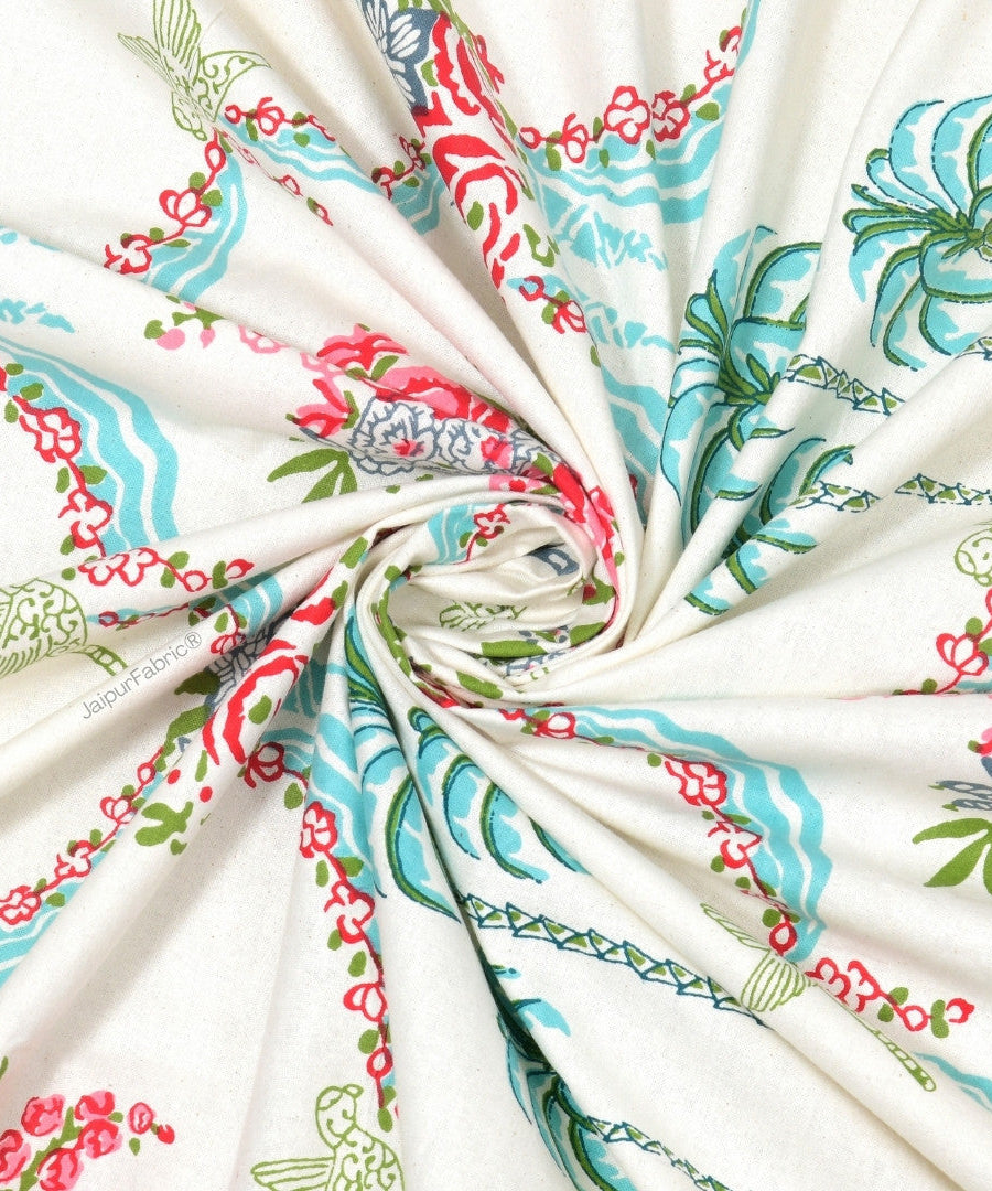 Vibrant Rose Bouquet Block Printed Jaipur Mela Cotton Curtains