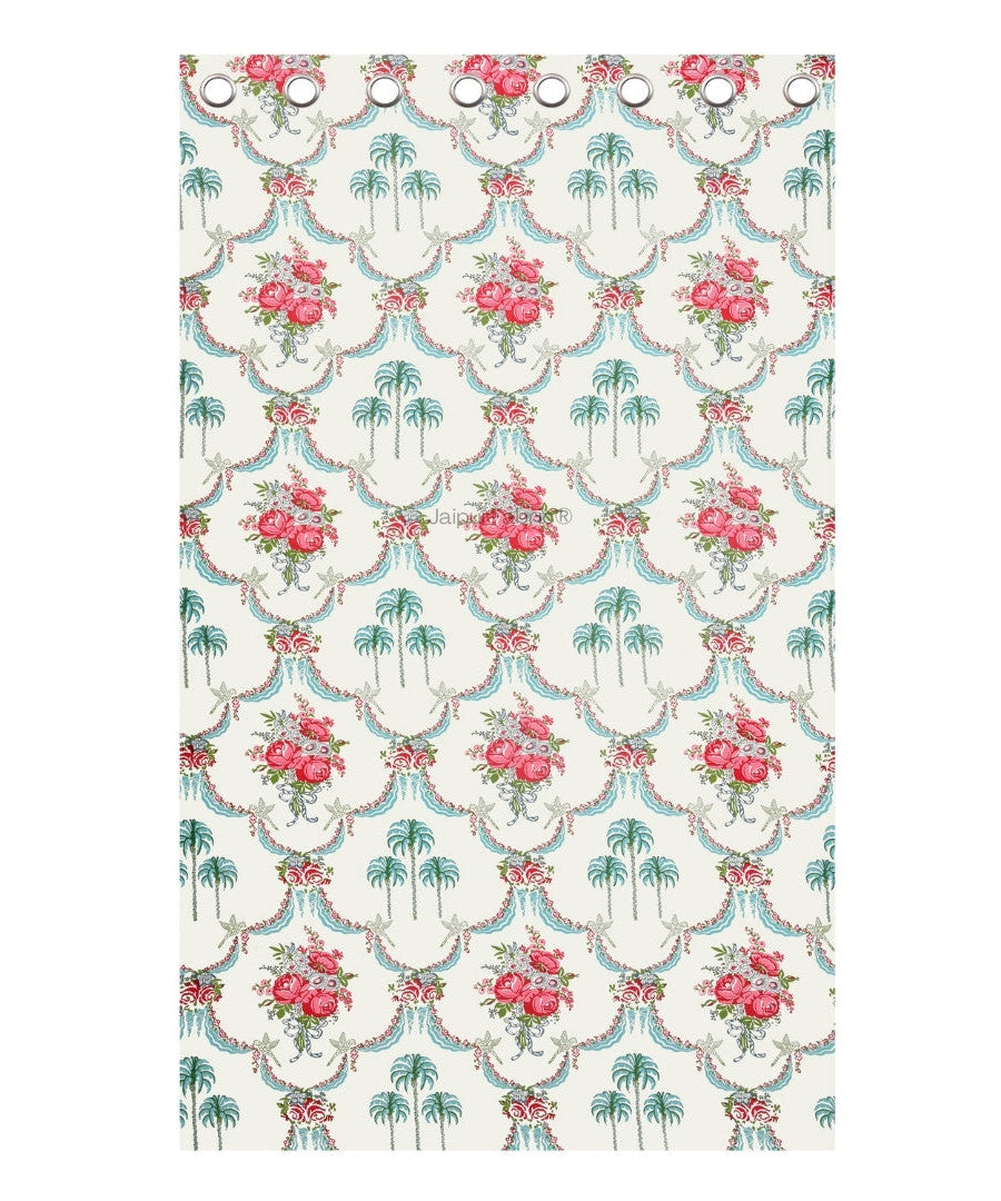 Vibrant Rose Bouquet Block Printed Jaipur Mela Cotton Curtains