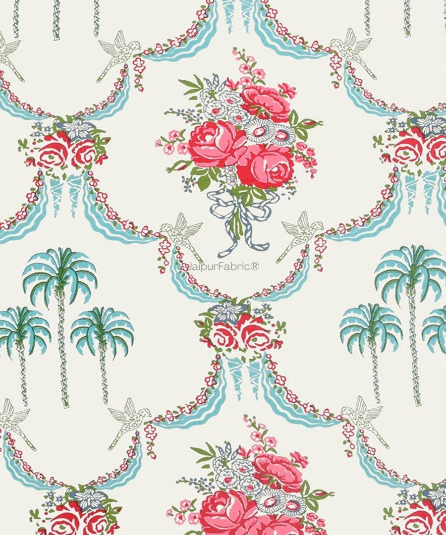 Vibrant Rose Bouquet Block Printed Jaipur Mela Cotton Curtains