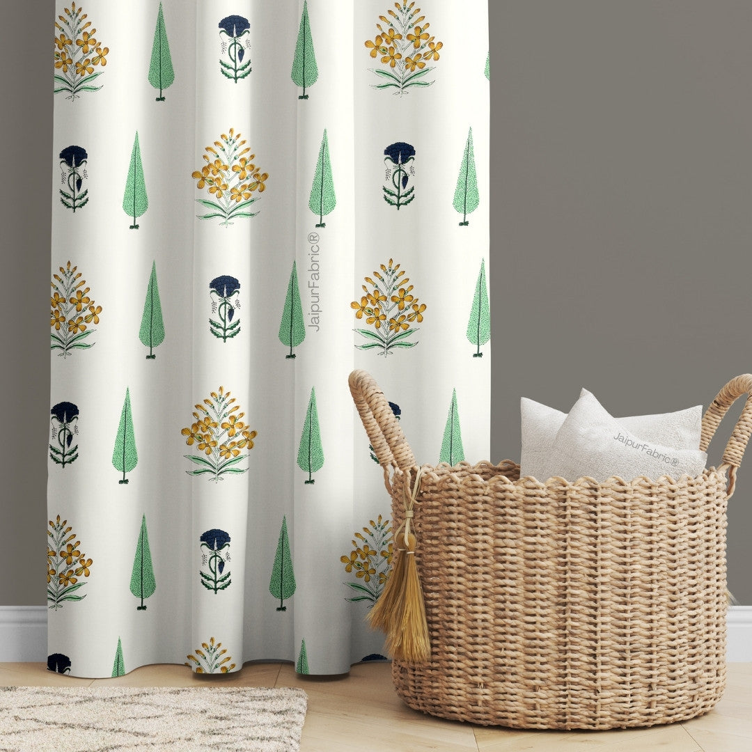Vintage Flora Hand Block 100% Cotton Premium Curtains