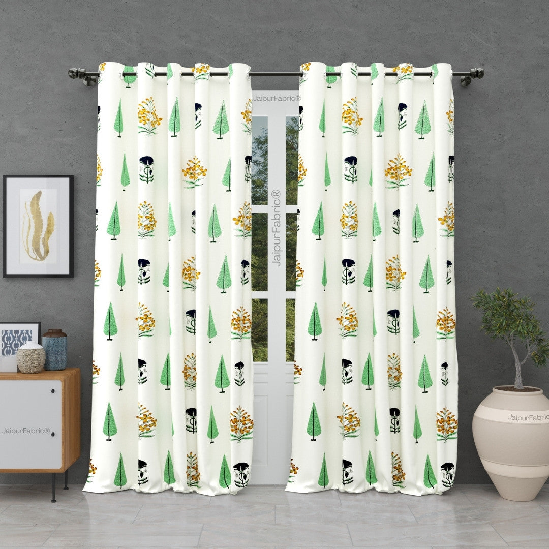 Vintage Flora Hand Block 100% Cotton Premium Curtains