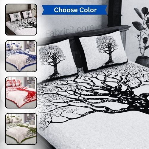 Big Tree Pattern Super Fine Cotton Double Bed Sheet – Choose Your Favorite Border Color