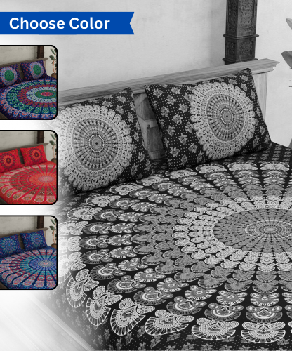 Mandala Tapestry Pure Cotton Double Bedsheet – A Touch of Tradition & Elegance- Pick Your Perfect Color