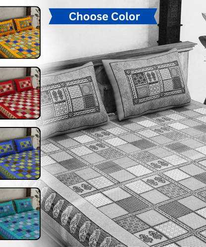 Multicolor Checkered Super Fine Cotton Double Bedsheet – Choose Your Favorite Border