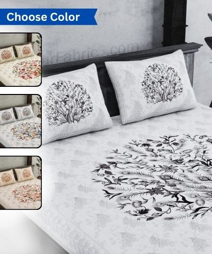 Dancing Peacock Pure Cotton Double Bedsheet – Choose Your Favorite Color