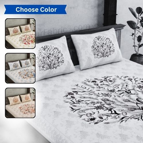 Dancing Peacock Pure Cotton Double Bedsheet – Choose Your Favorite Color