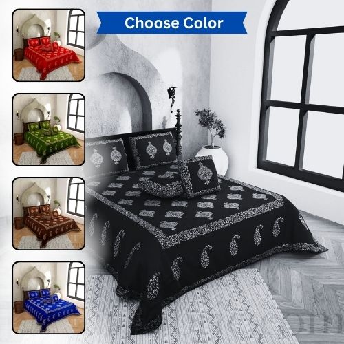 Khadi Print Hand Block Work Silk Double Bedsheet – Choose Your Favorite Color