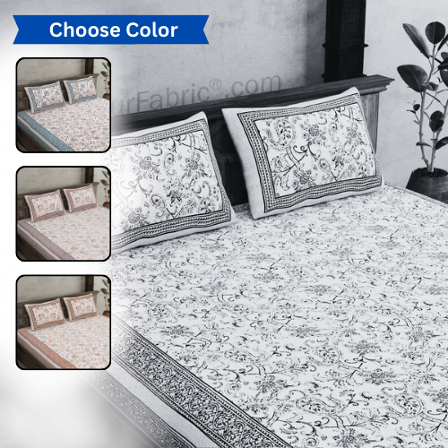 Pure Cotton Paisley Floral Ethnic Jaipuri Double Bedsheet – Choose Your Favorite Border