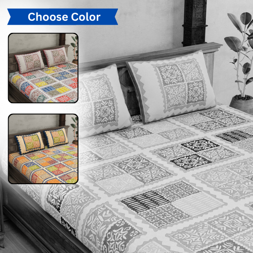 Katha Barmeri Print Double Bedsheet – Choose Your Style, Light or Dark