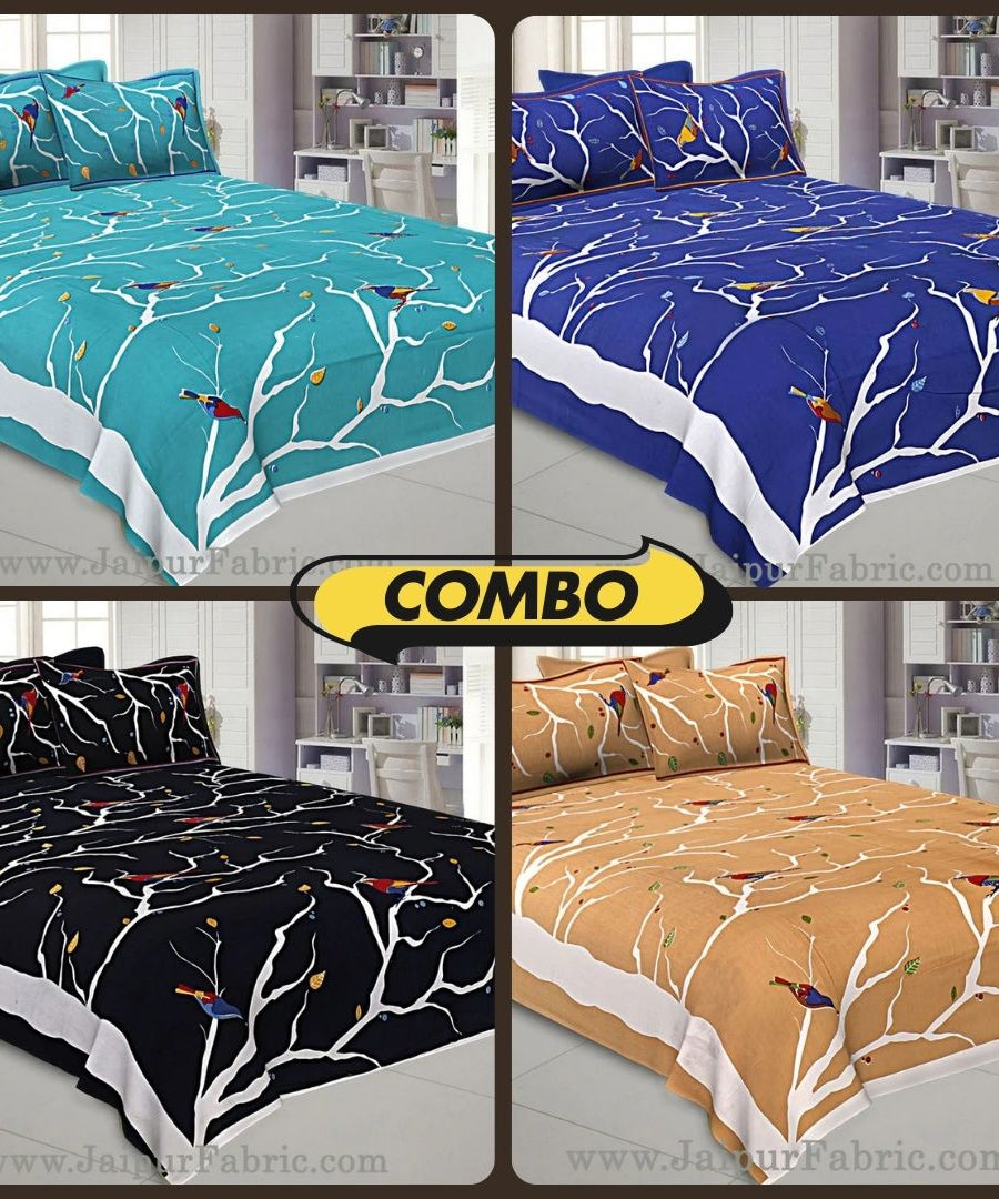 Indian Sparrow Double Bedsheet Combo of 4