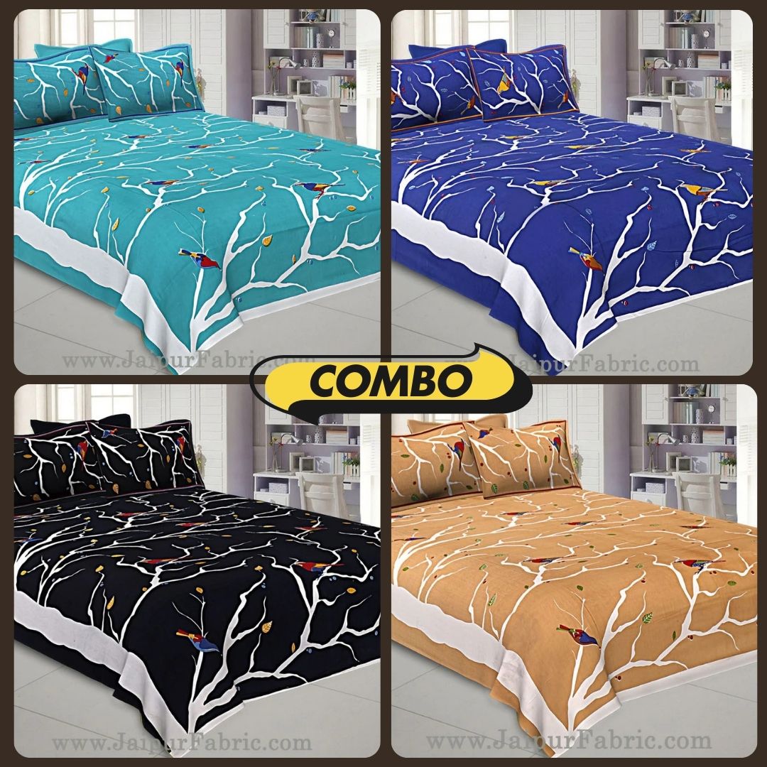 Indian Sparrow Double Bedsheet Combo of 4