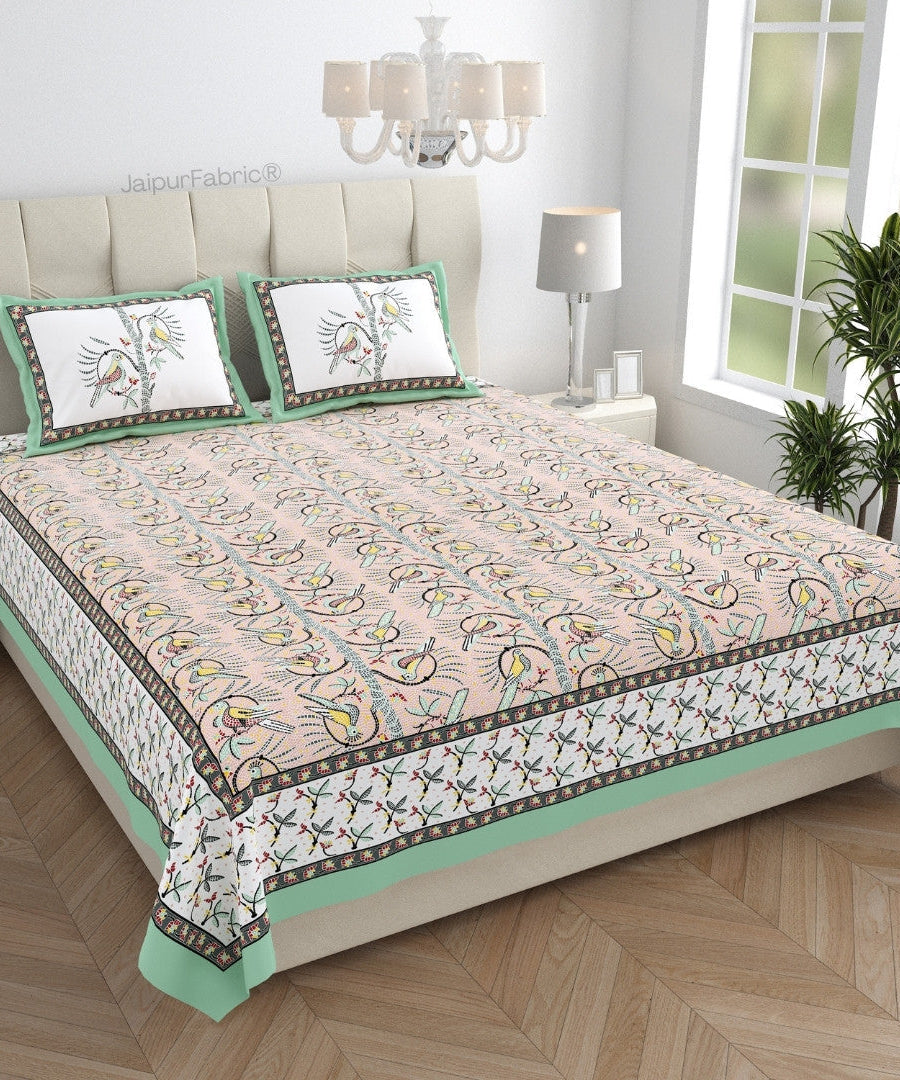 Perky Parrots Peach Pure Cotton King Size Bedsheet