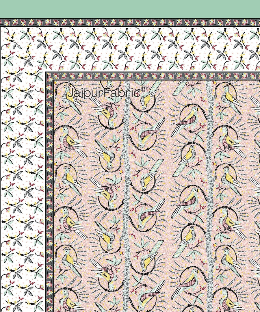 Perky Parrots Peach Pure Cotton King Size Bedsheet