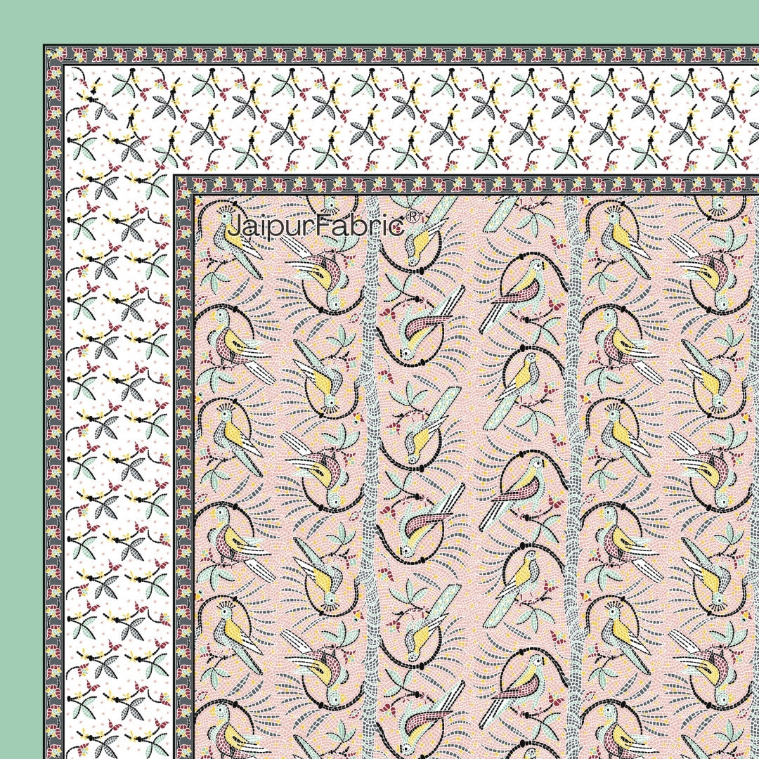 Perky Parrots Peach Pure Cotton King Size Bedsheet