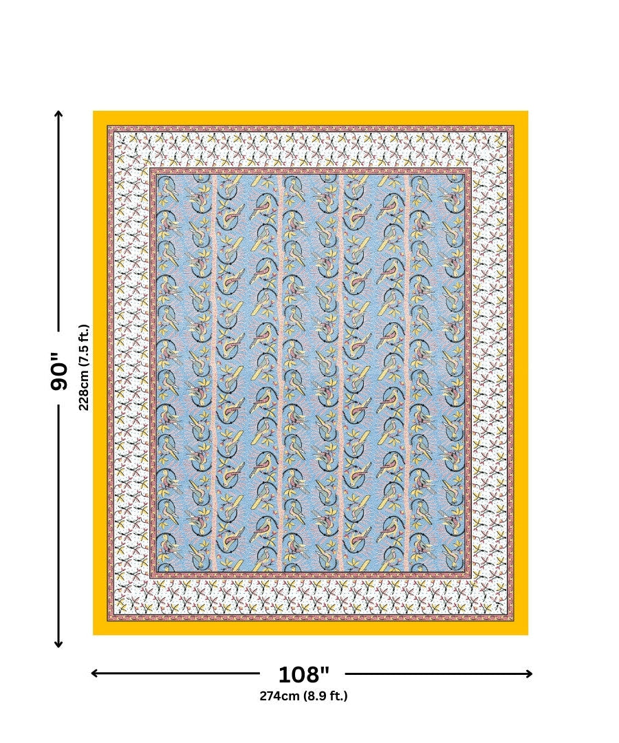 Perky Parrots Blue Pure Cotton King Size Bedsheet