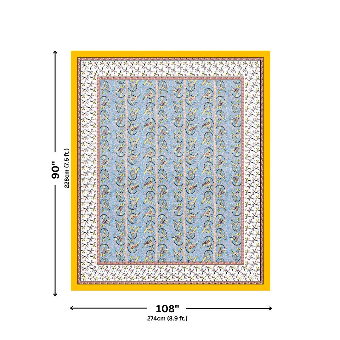 Perky Parrots Blue Pure Cotton King Size Bedsheet