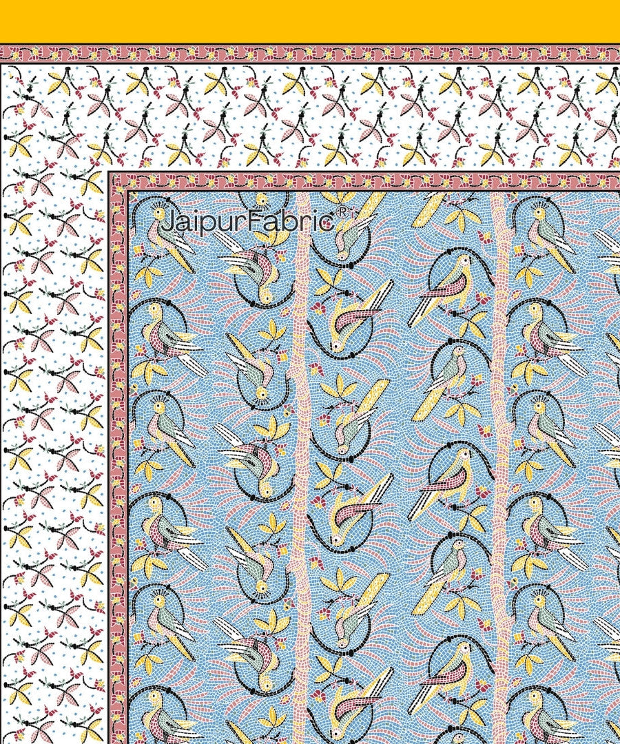 Perky Parrots Blue Pure Cotton King Size Bedsheet