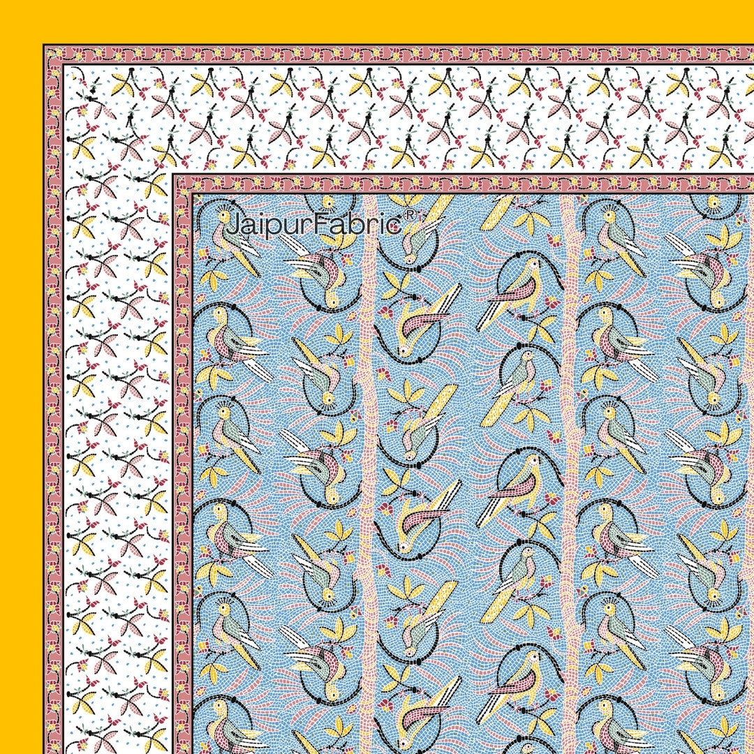 Perky Parrots Blue Pure Cotton King Size Bedsheet