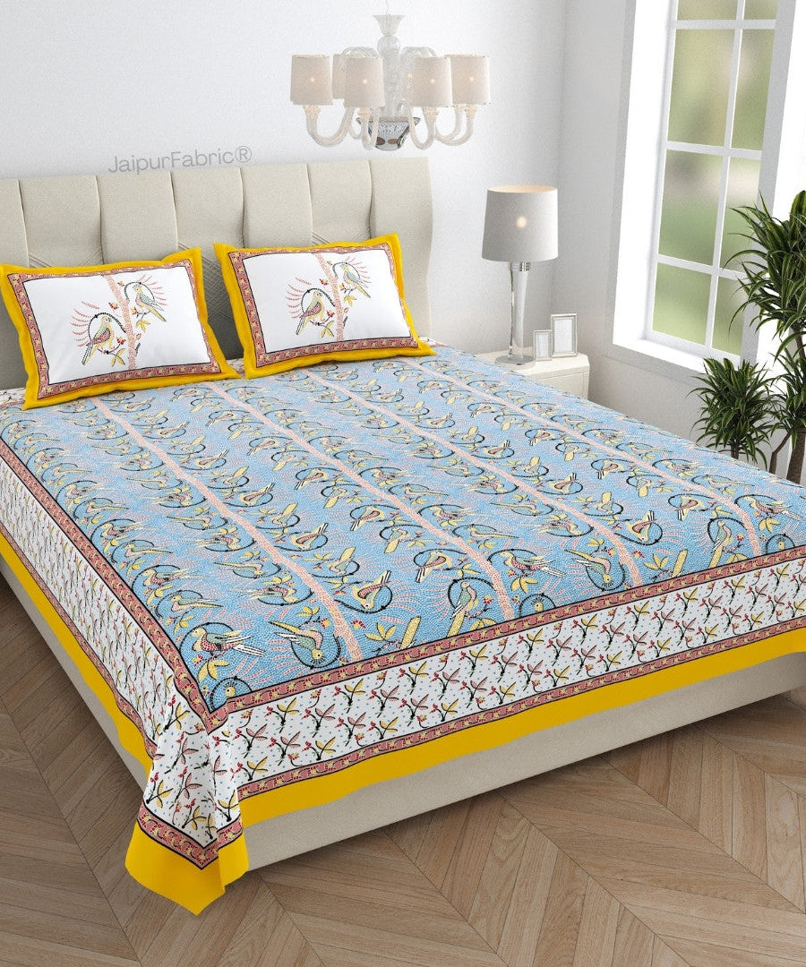Perky Parrots Blue Pure Cotton King Size Bedsheet