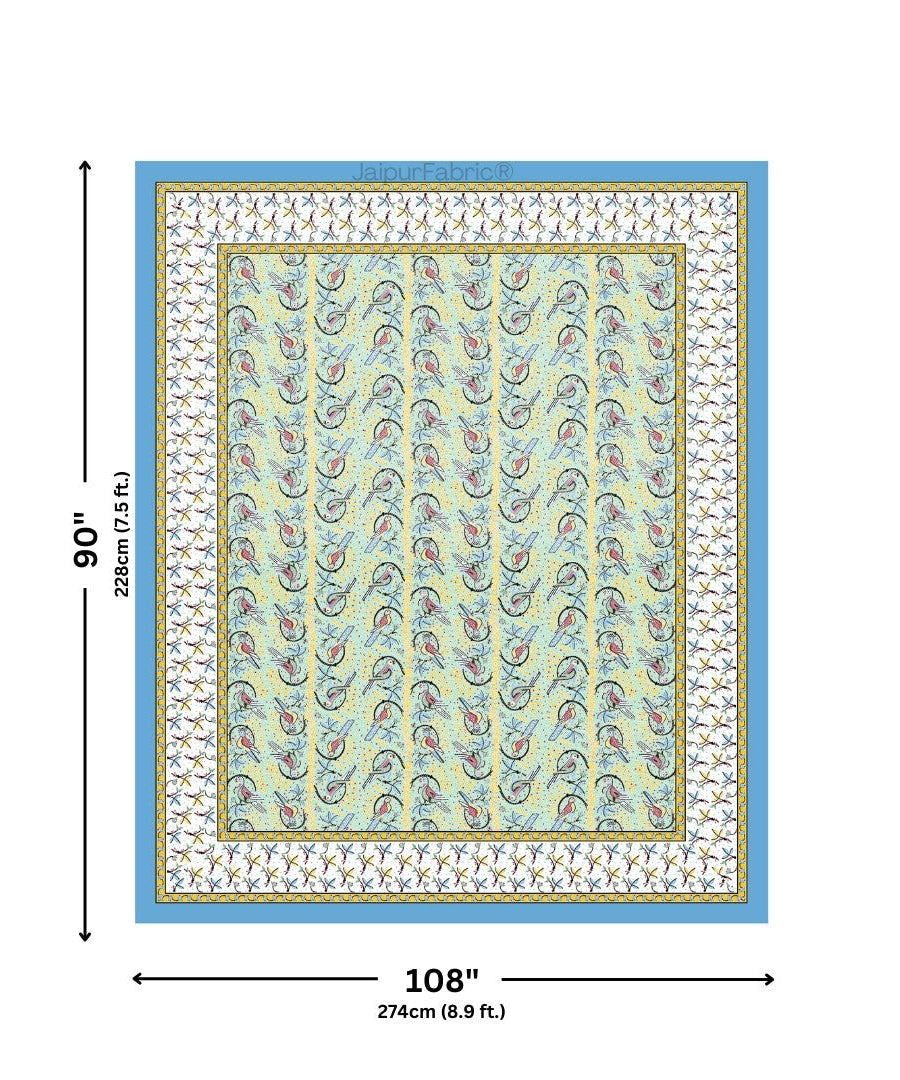 Perky Parrots Green Pure Cotton King Size Bedsheet