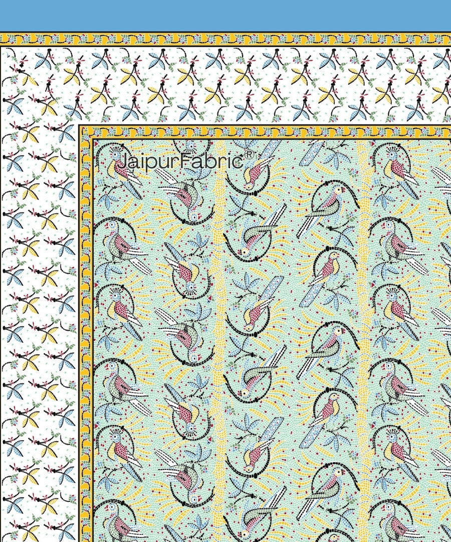 Perky Parrots Green Pure Cotton King Size Bedsheet