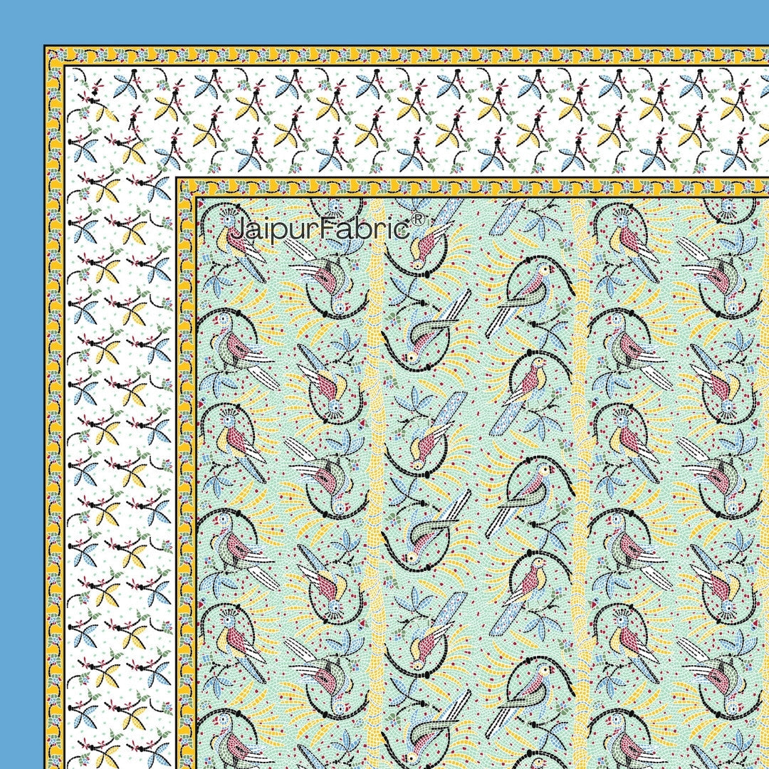 Perky Parrots Green Pure Cotton King Size Bedsheet