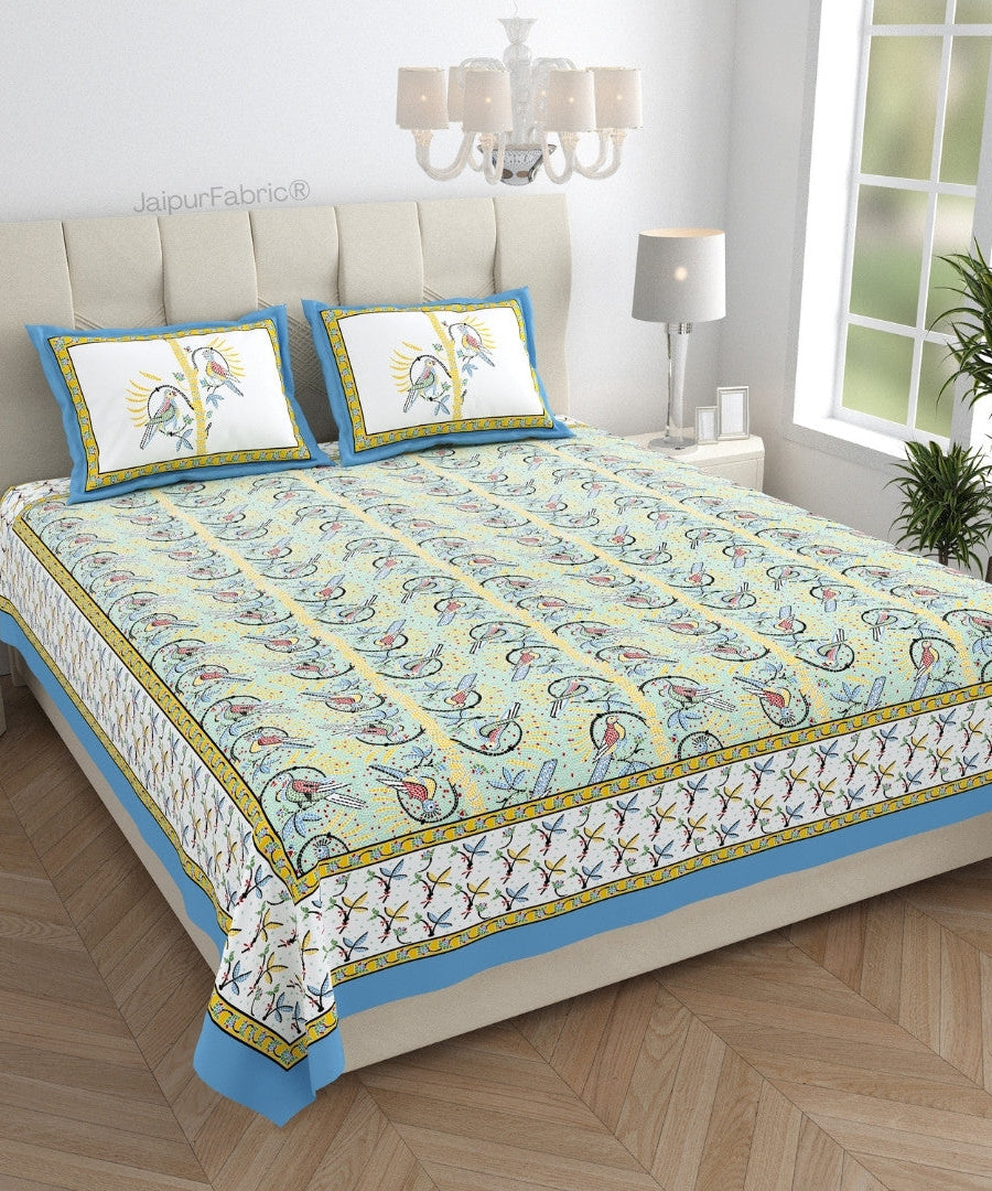 Perky Parrots Green Pure Cotton King Size Bedsheet