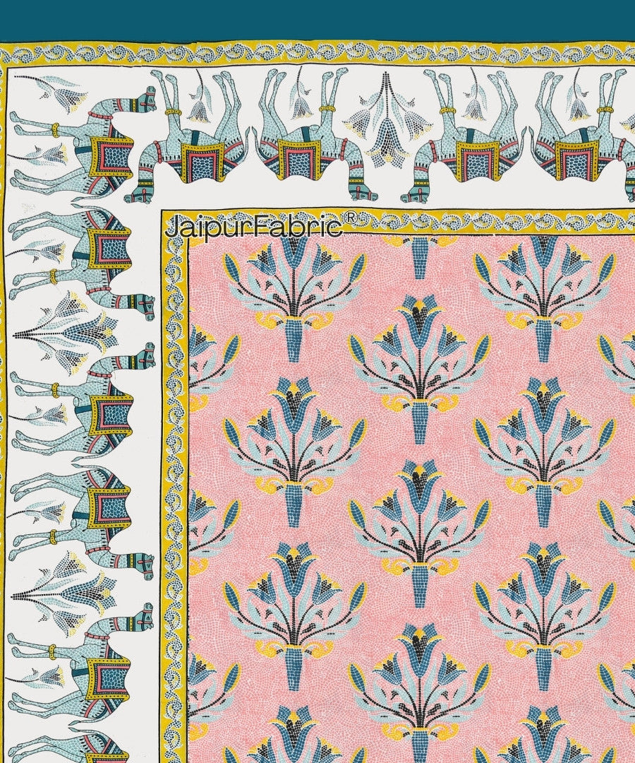 Floral Corsage Peach Pure Cotton King Size Bedsheet