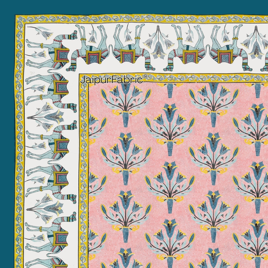 Floral Corsage Peach Pure Cotton King Size Bedsheet