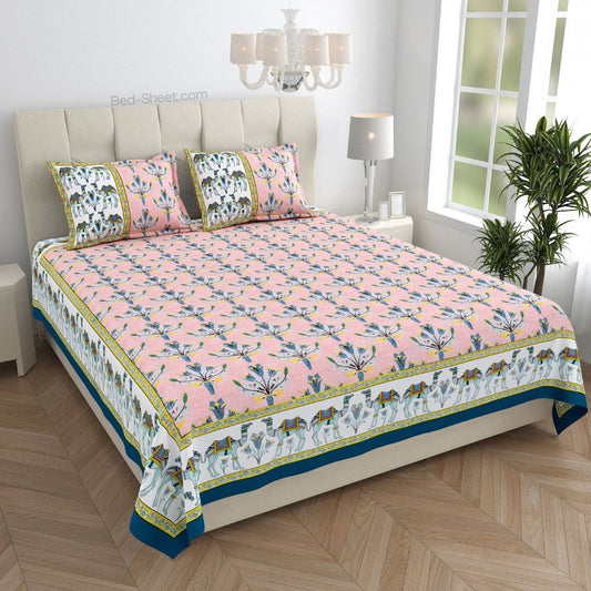 Floral Corsage Peach Pure Cotton King Size Bedsheet