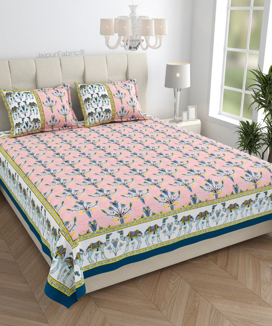 Floral Corsage Peach Pure Cotton King Size Bedsheet