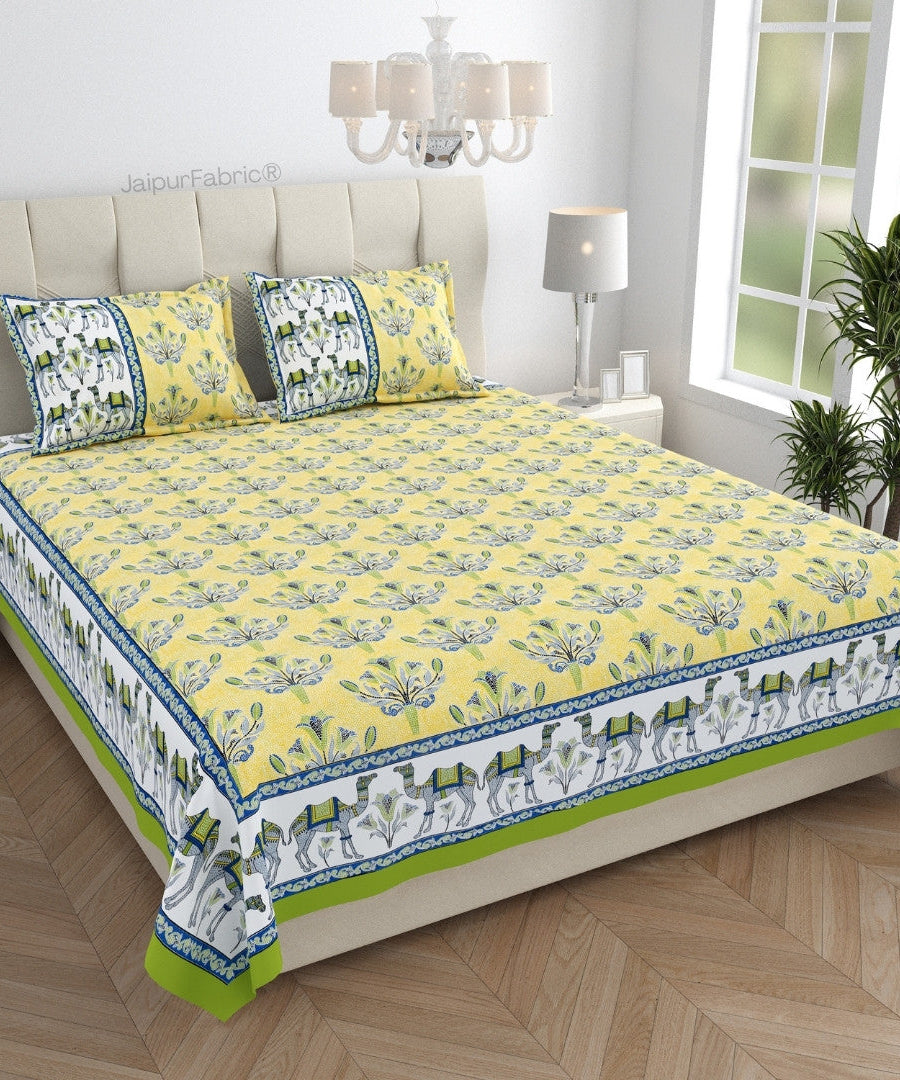 Floral Corsage Yellow Pure Cotton King Size Bedsheet
