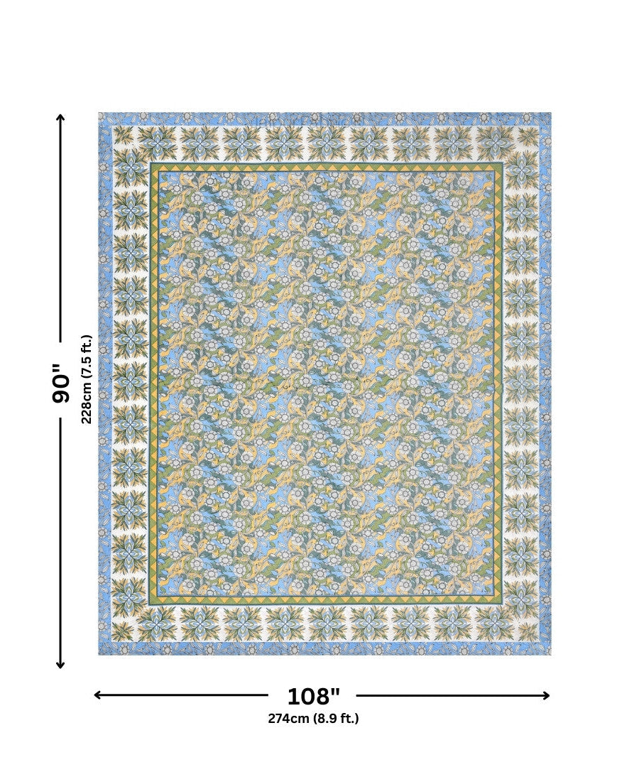 Delightful Dales Blue Pure Cotton King Size Bedsheet