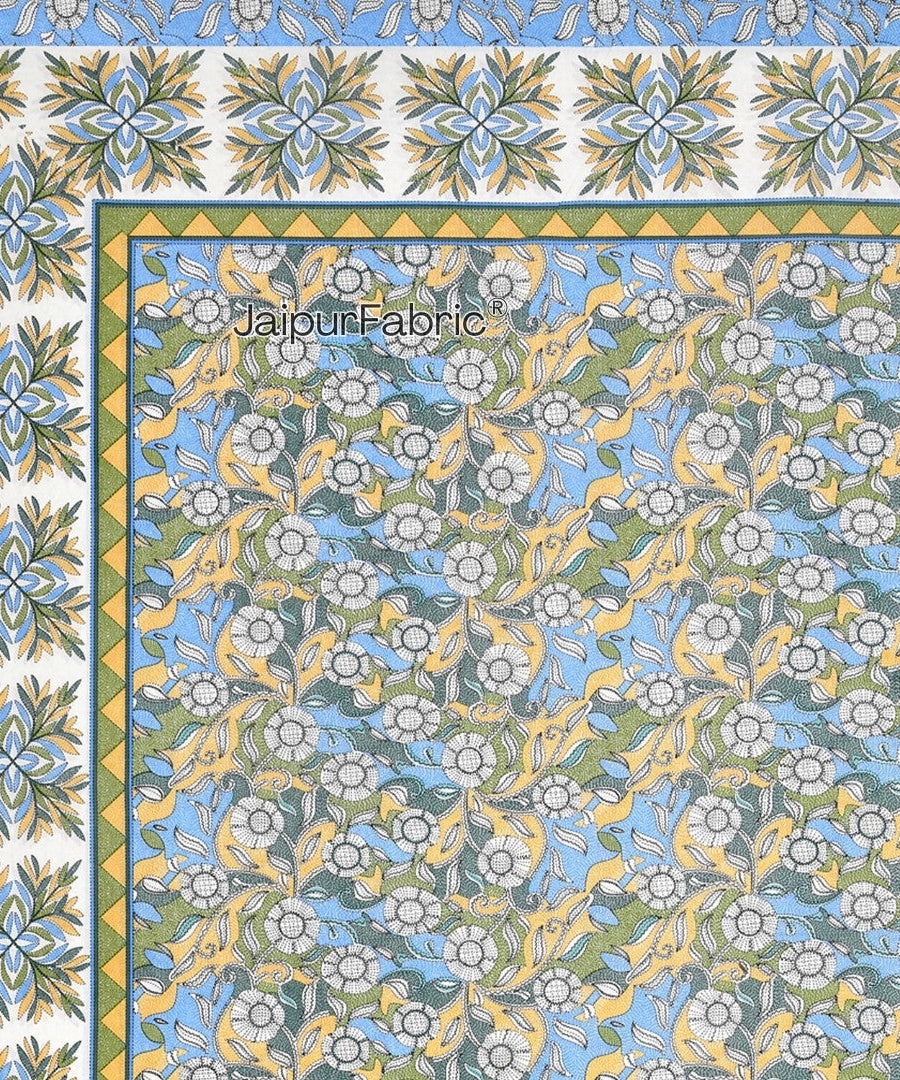 Delightful Dales Blue Pure Cotton King Size Bedsheet