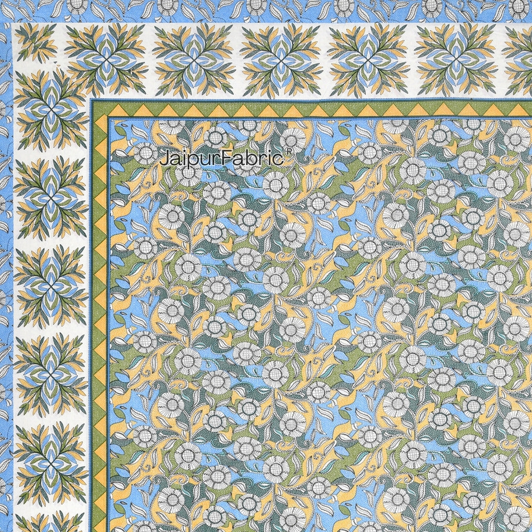 Delightful Dales Blue Pure Cotton King Size Bedsheet